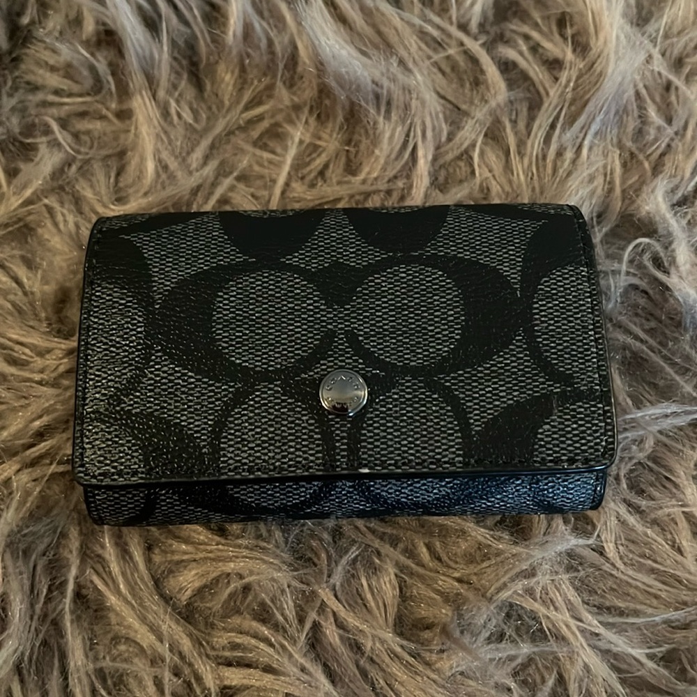 Coach Black Signature Canvas Key & Card Holder